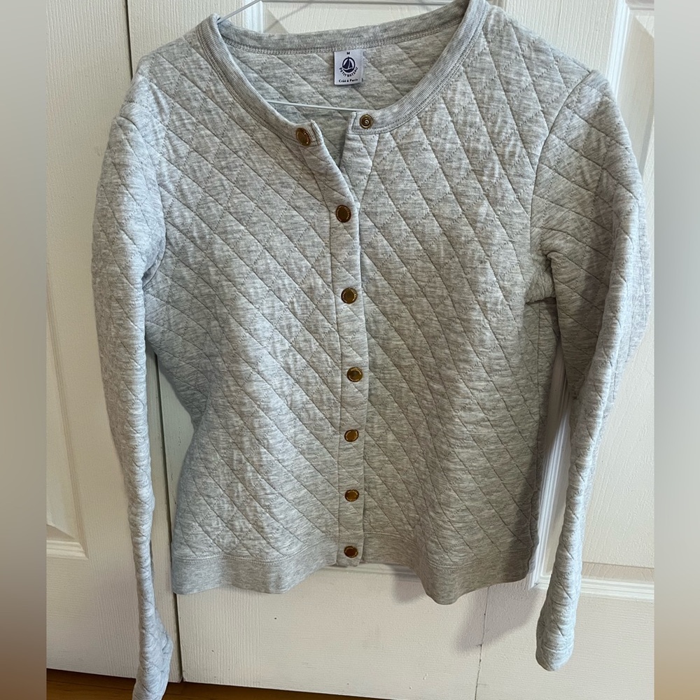 Gray Quilted Button-Up Sweater